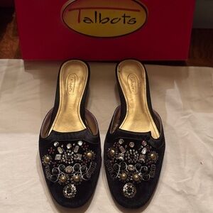Talbots Black Embellished Mules